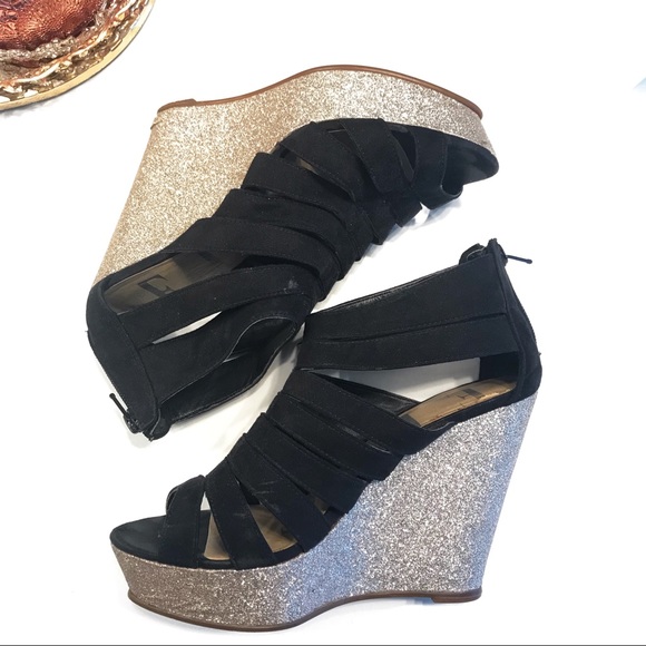 Strappy Glitter Platform Wedges - Picture 1 of 2